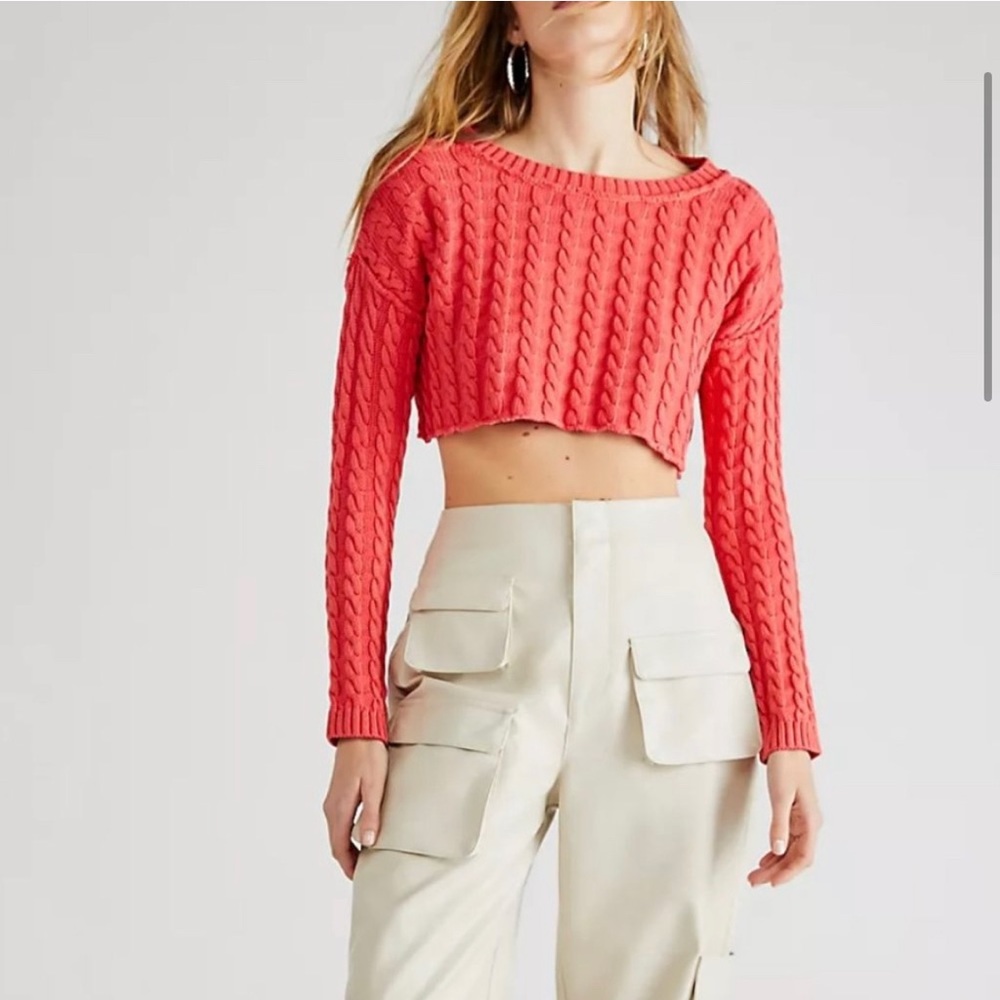 FREE PEOPLE  Pop Pink Tuesday Cable Crop